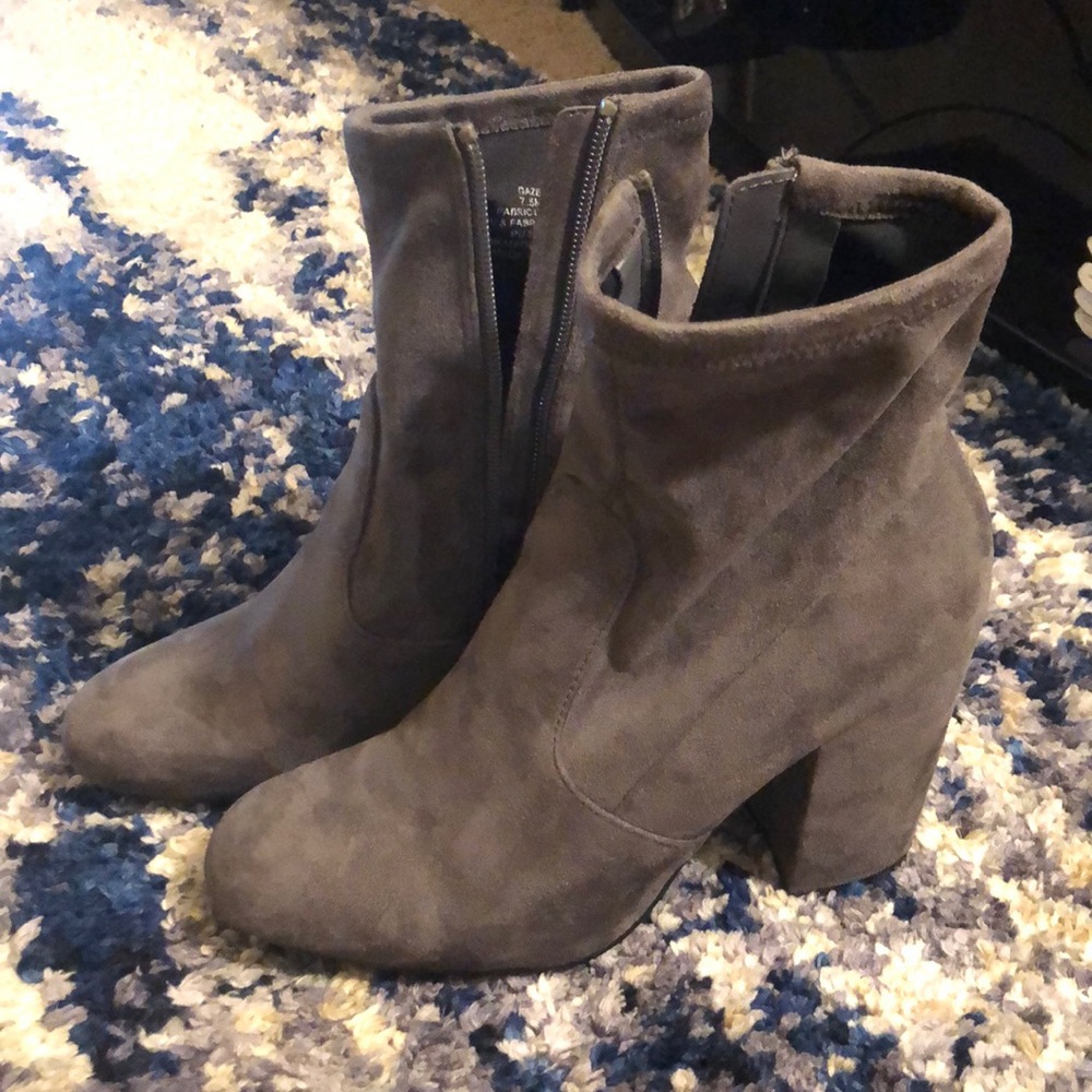 Grey Steve Madden suede sock booties